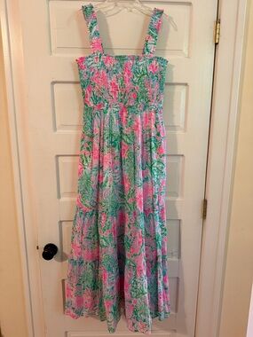 Lilly Pulitzer Hadley Floral Smocked Sundress in Pink & Aqua
